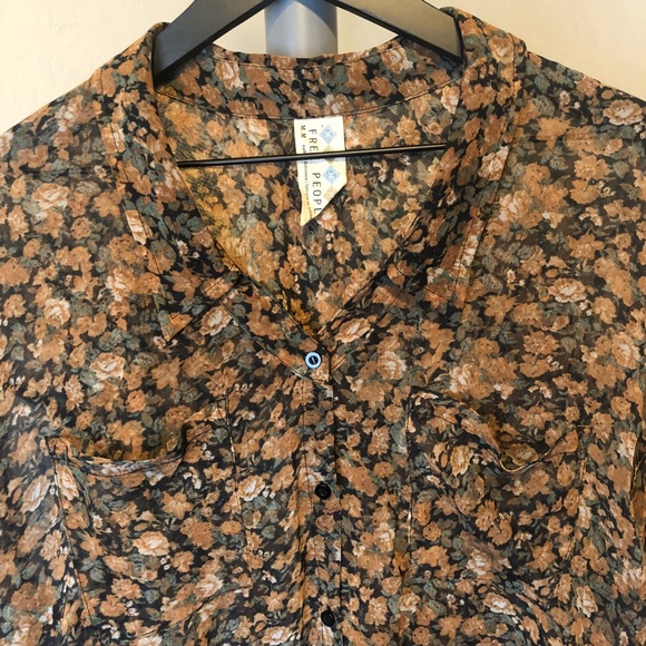 Free People dark floral Hi-Low semi sheer Top - Picture 2 of 9